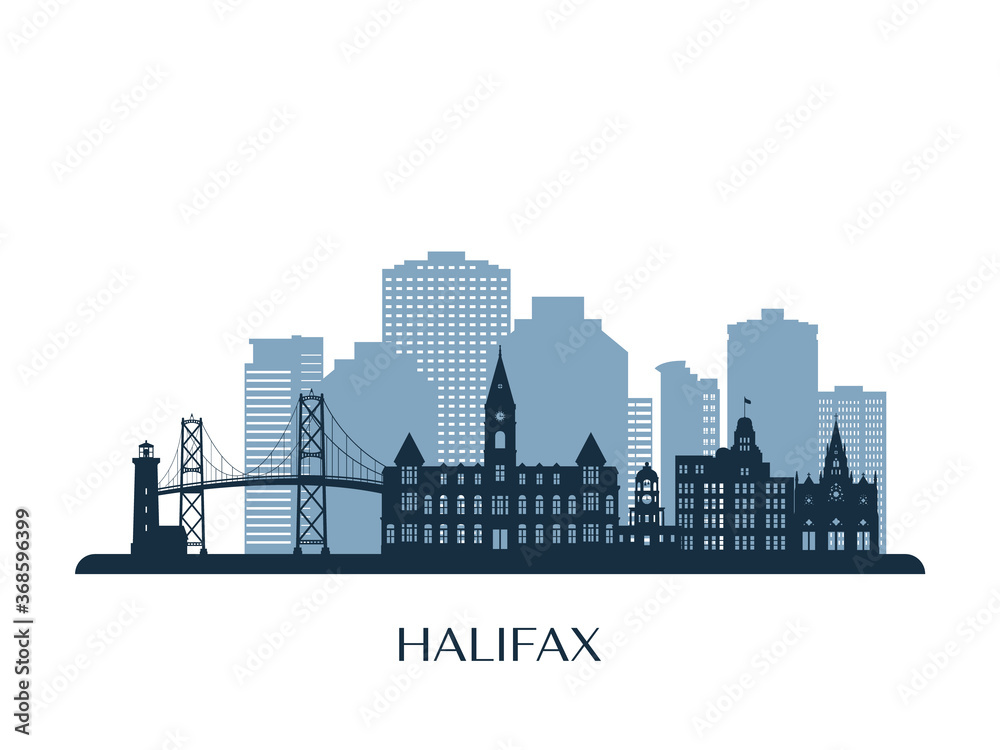 Halifax skyline, monochrome silhouette. Vector illustration.