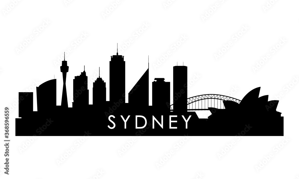 Sydney skyline silhouette. Black Sydney city design isolated on white background.