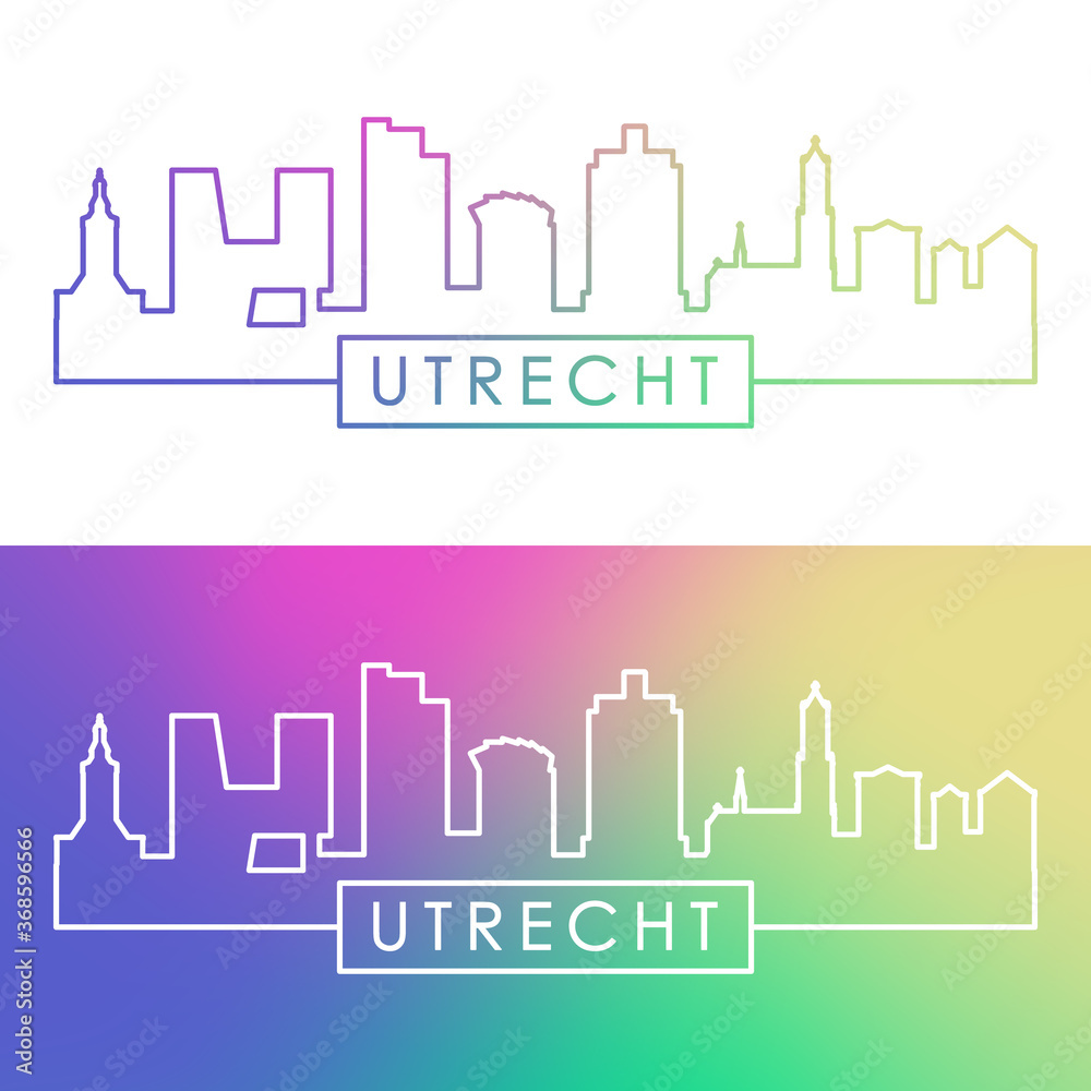 Utrecht skyline. Colorful linear style. Editable vector file.