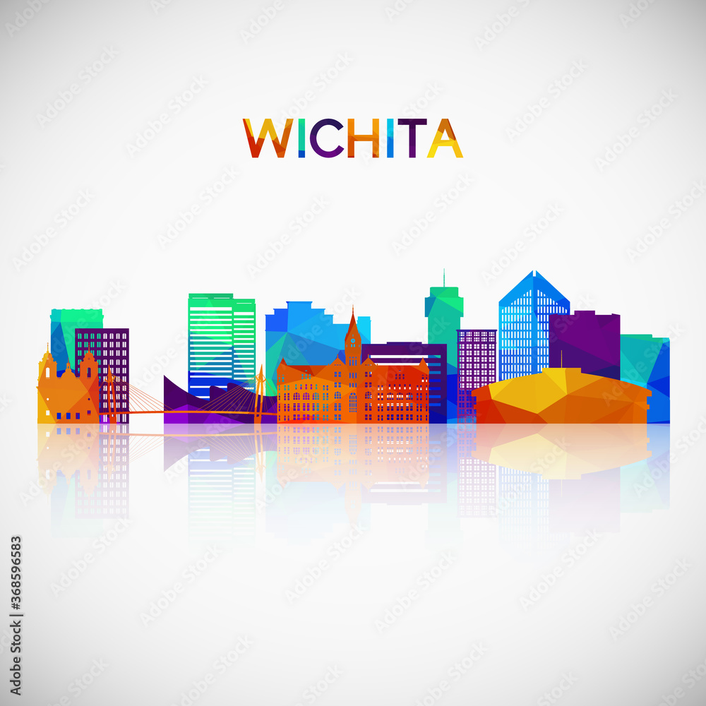 Wichita skyline silhouette in colorful geometric style. Symbol for your design. Vector illustration.