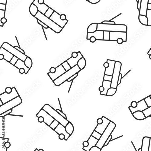 Trolleybus icon in flat style. Trolley bus vector illustration on white isolated background. Autobus vehicle seamless pattern business concept.