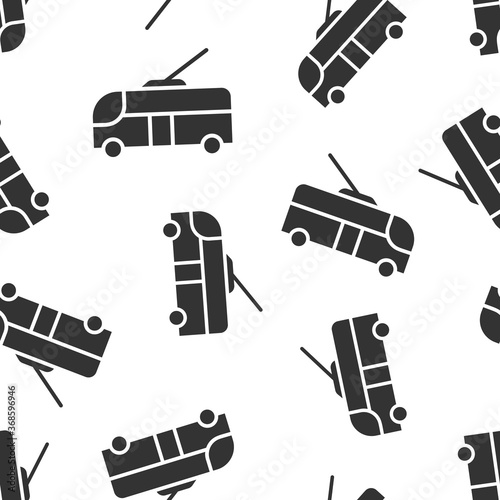 Trolleybus icon in flat style. Trolley bus vector illustration on white isolated background. Autobus vehicle seamless pattern business concept.