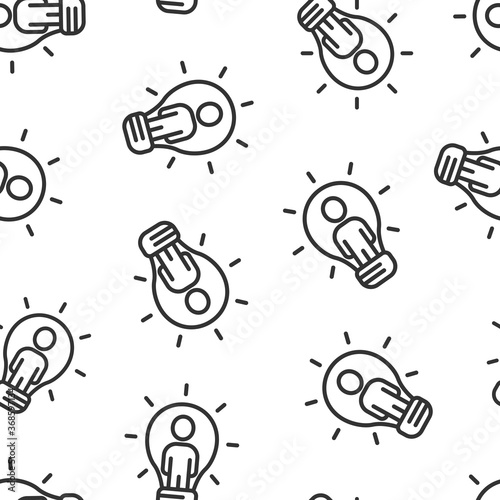 People with bulb icon in flat style. idea vector collection illustration on white isolated background. Brain mind seamless pattern business concept.