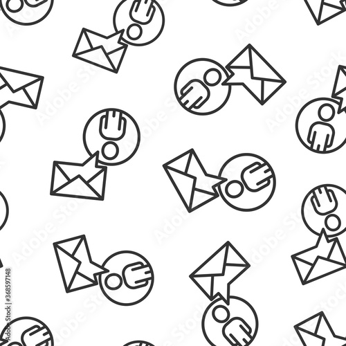 People with envelope icon in flat style. Email receive vector illustration on white isolated background. Message seamless pattern business concept.