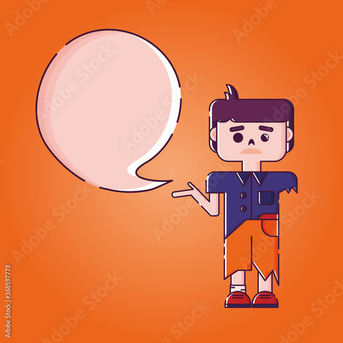 Zombie boy with a speach bubble.