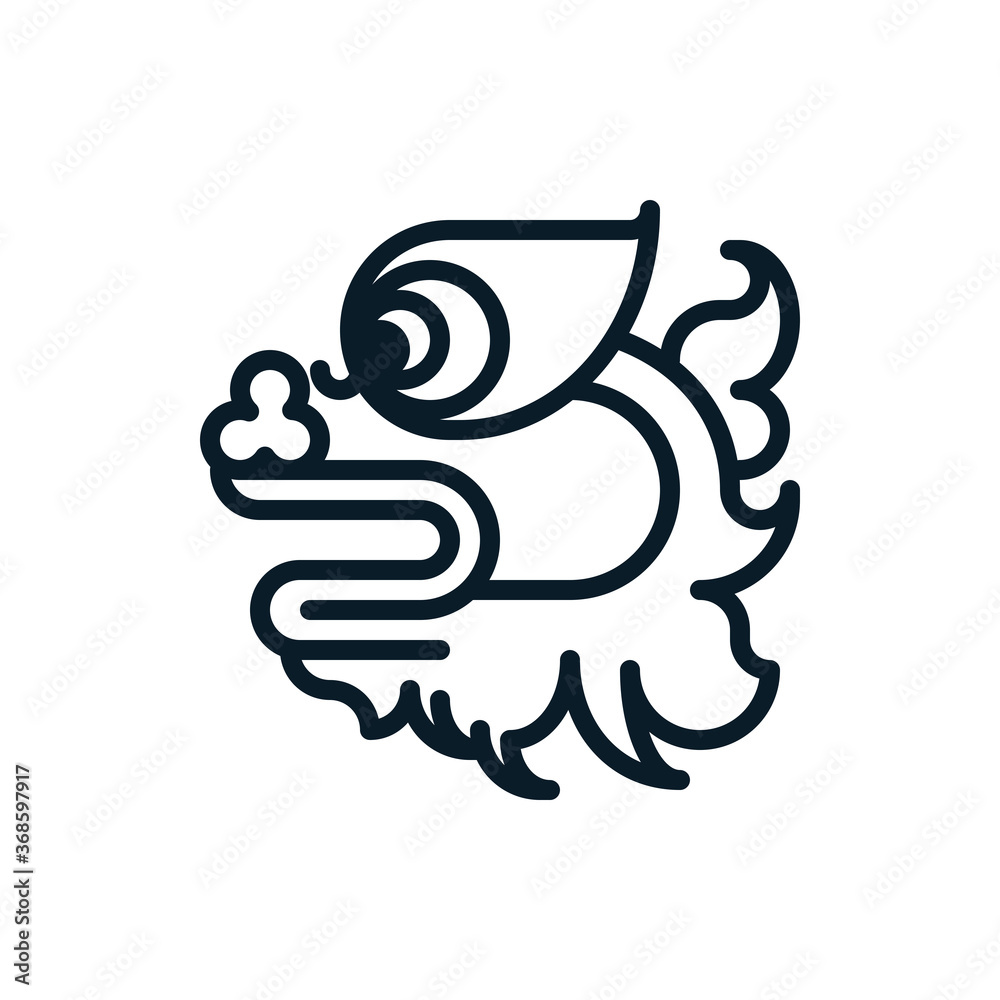 Obraz premium Chinese new year dragon dancing head outline icons. Vector illustration. Editable stroke. Isolated icon suitable for web, infographics, interface and apps.
