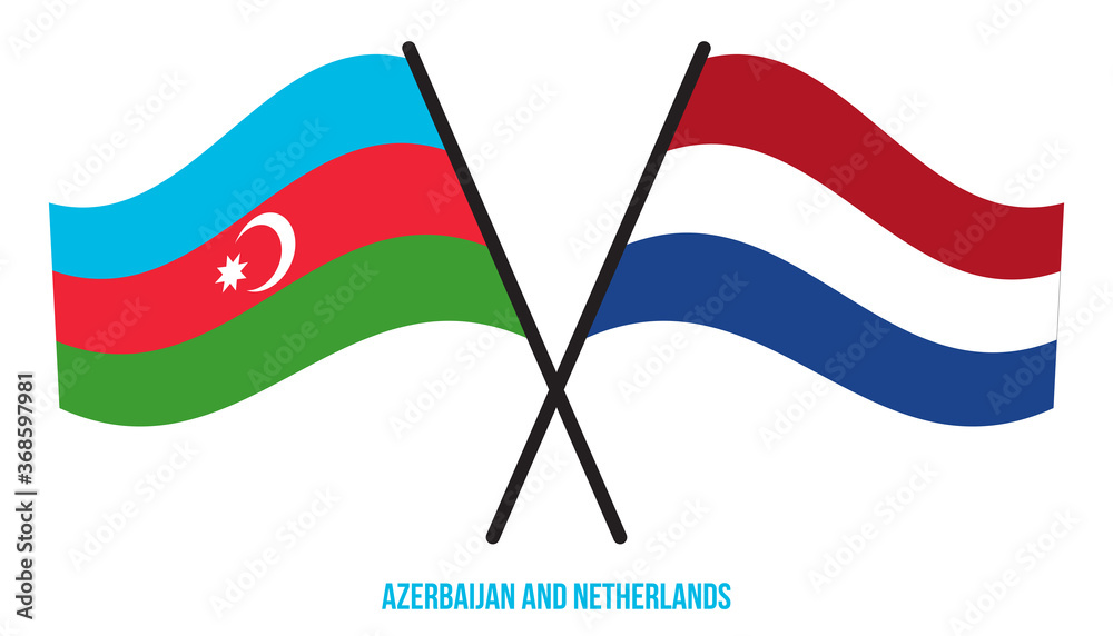 Azerbaijan and Netherlands Flags Crossed And Waving Flat Style. Official Proportion. Correct Colors. Azerbaijan and Netherlands Flags Crossed And Waving Flat Style. Official Proportion. Correct Colors.