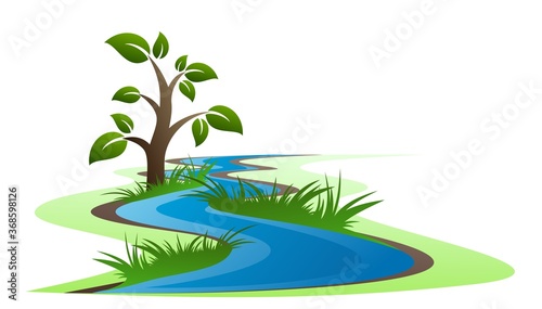Symbol of a winding river with grass and tree.