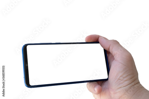 hand hold horizontal smartphone for technology, information concept