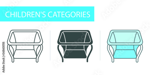 icons set, baby cot - playpen on legs