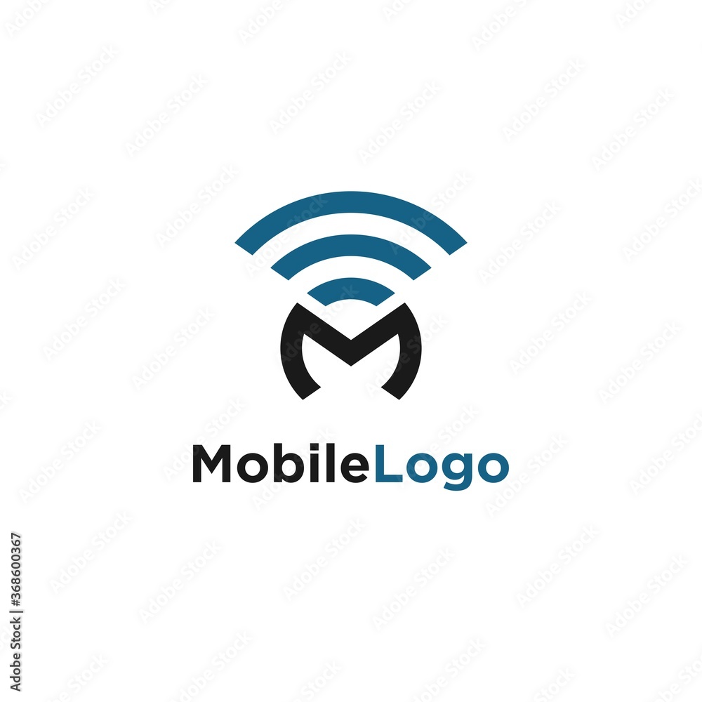 letter M Mobile signal tecnology logo vector image stock - obrazy, fototapety, plakaty 