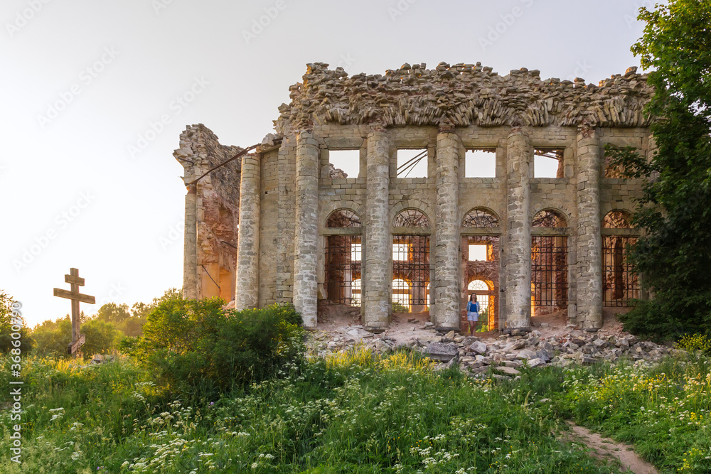 Beautiful ruins of a church in the village of Fifth Mountain in the Leningrad region