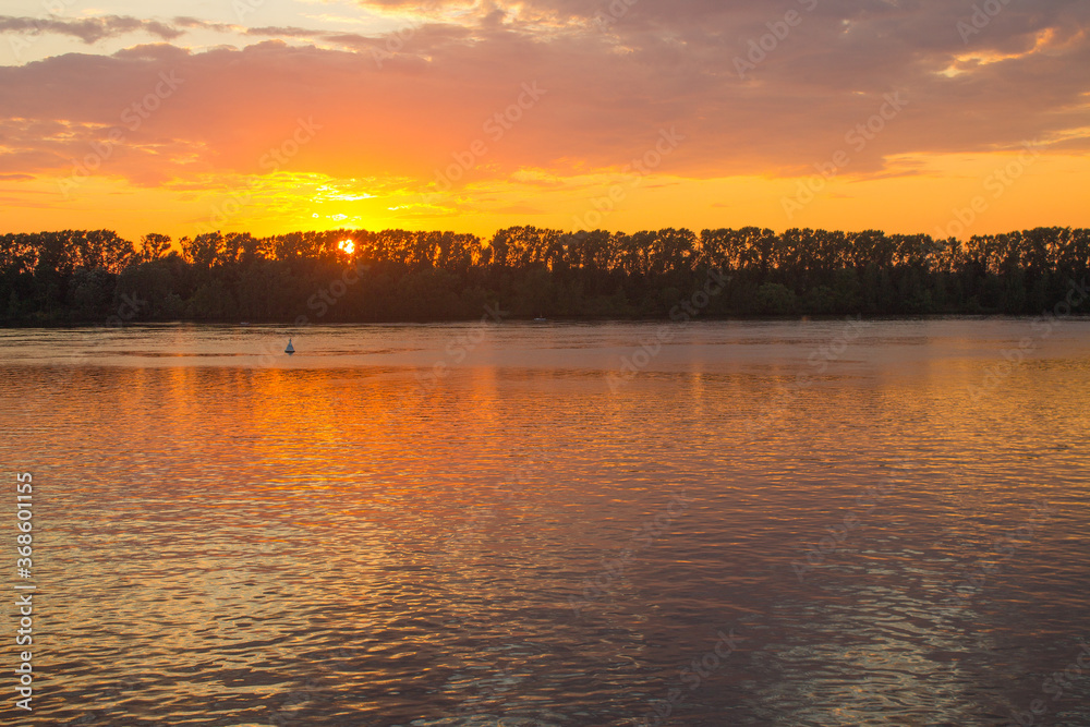 Bright Golden sunset over the Volga river and space for copying