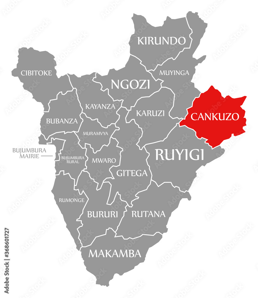 Cankuzo red highlighted in map of Burundi