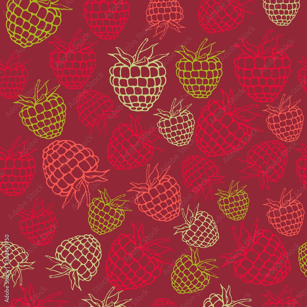 seamless vector pattern with raspberry on the burgundy background seamless vector pattern with raspberry on the burgundy background