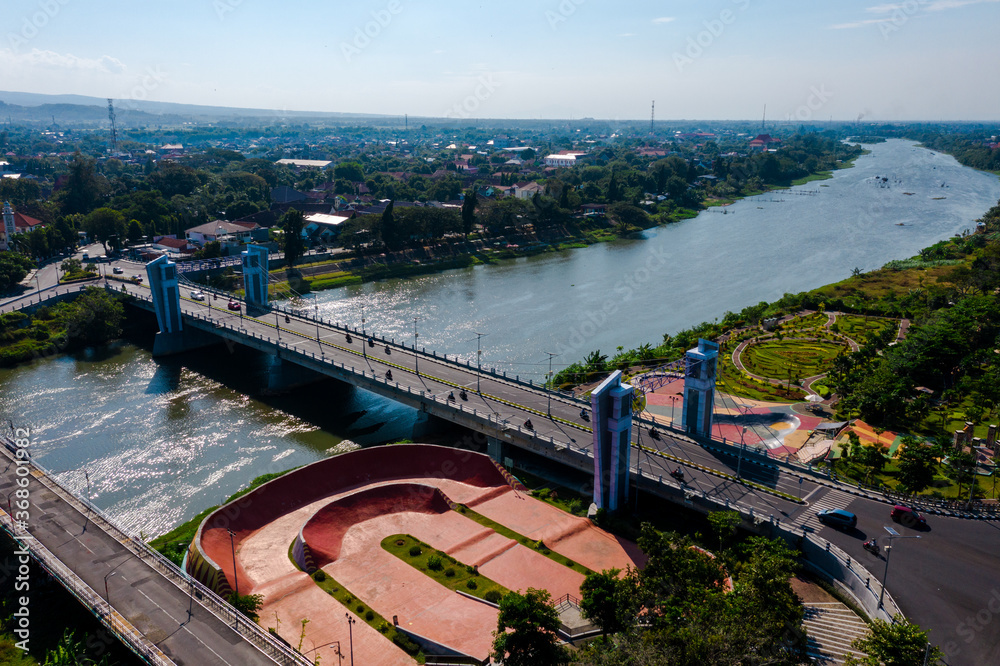 Aerial view of Brawijaya Bridge, Kediri. Indonesia
