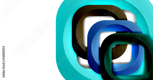 Square geometric vector abstract background, dynamic modern minimal template. Multicolored square shapes with round corners overlapping each other