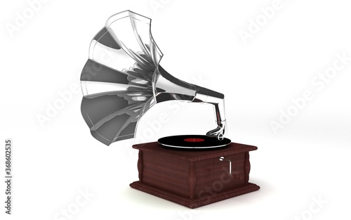 3D illustration of gramophone on white background