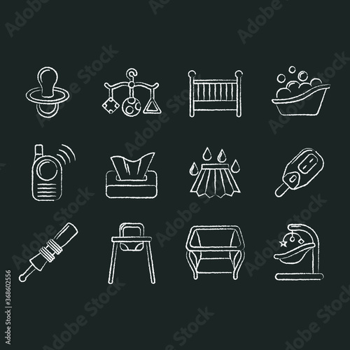 baby chalk different icons set, menu
