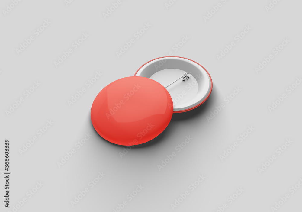 Red badge mockup isolated on grey background Red badge mockup isolated on grey background