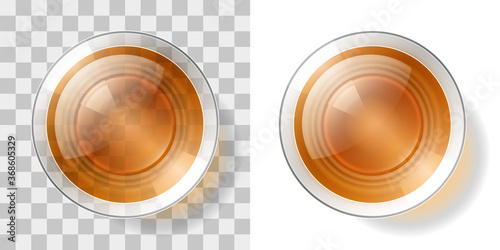 A glass with alcohol. Top view. Drink in a glass. View from above.
