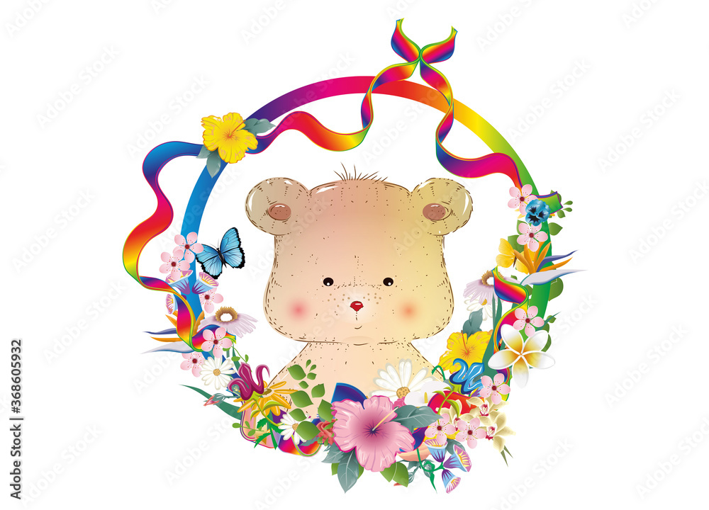 bunter niedlicher Bären Patch mit Blumen bunter niedlicher Bären Patch mit Blumen