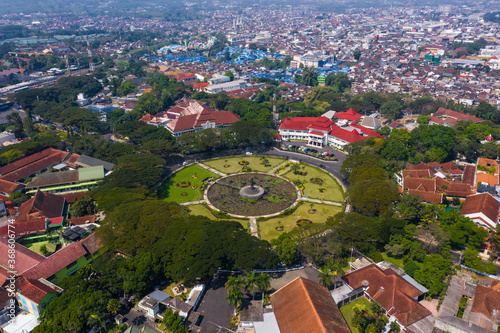 Aerial View of Malang City Hall and Malang City Hall Fountain Park