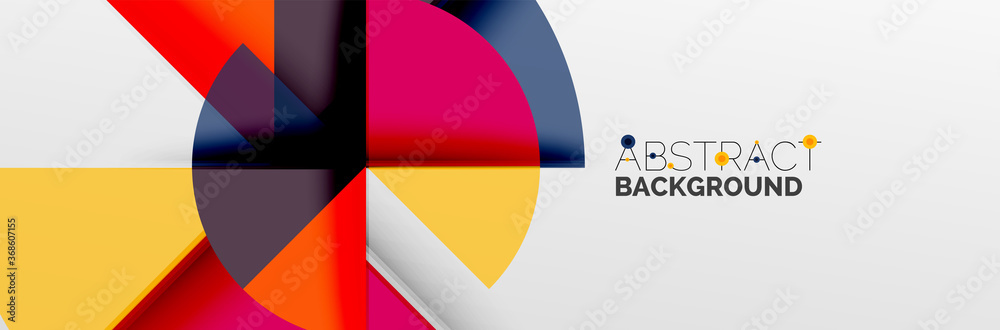 Bright color circles, abstract round shapes and triangles composition with shadow effects. Vector modern geometric design template Bright color circles, abstract round shapes and triangles composition with shadow effects. Vector modern geometric design template