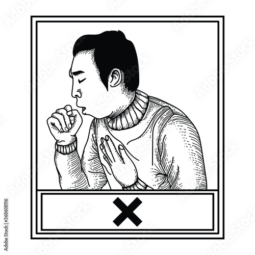 black and white hand drawn illustration design wrong way of coughing premium vector