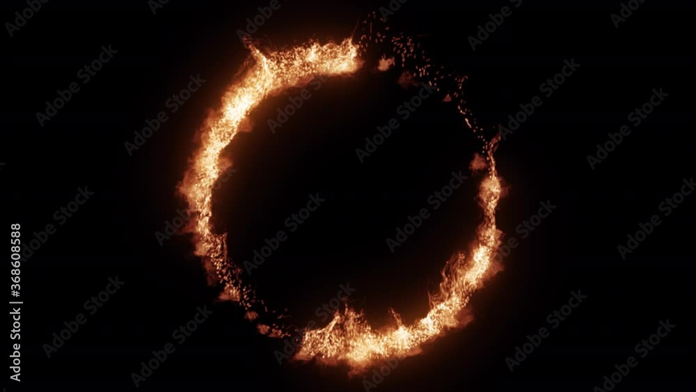 HOT OFFER. Burning abstract seamless loop circle animated frame on transparent background (Alpha Channel). Dynamic fire rounded line border animation. Text box outline. Design element. Layout template