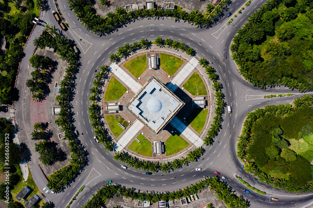 Aerial view of Arc de Triomphe Simpang Lima Gumul Kediri Indonesia Aerial view of Arc de Triomphe Simpang Lima Gumul Kediri Indonesia