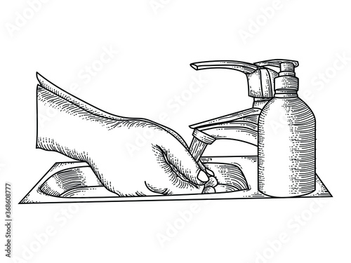 black and white hand drawn illustration design washing hand premium vector