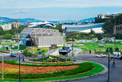 Evropis or Europe roundabout, Concert Hall and Exhibition Centre, Lower Cable car station, Tbilisi, Georgia, Caucasus, Middle East, Asia