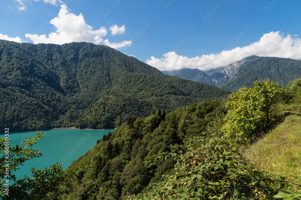 Caucasus Mountains and Jari water reservoir, Svaneti region, Georgia, Caucasus, Middle East, Asia