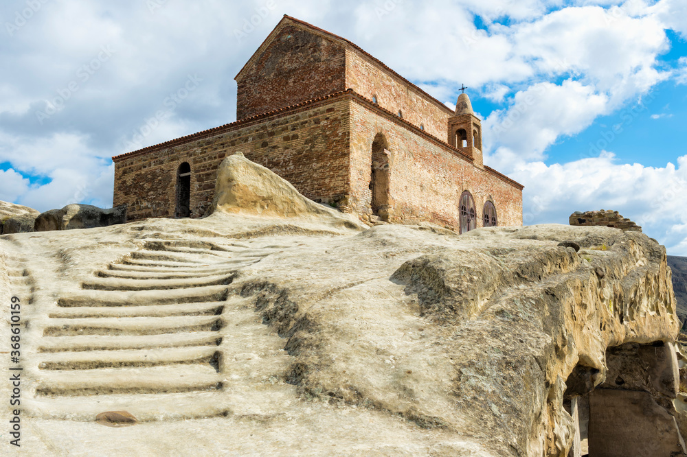 Stairs leading to 10th century Christian Prince's basilica, Uplistsikhe cave city known as Lord's fortress, Gori, Shida Kartli district, Georgia