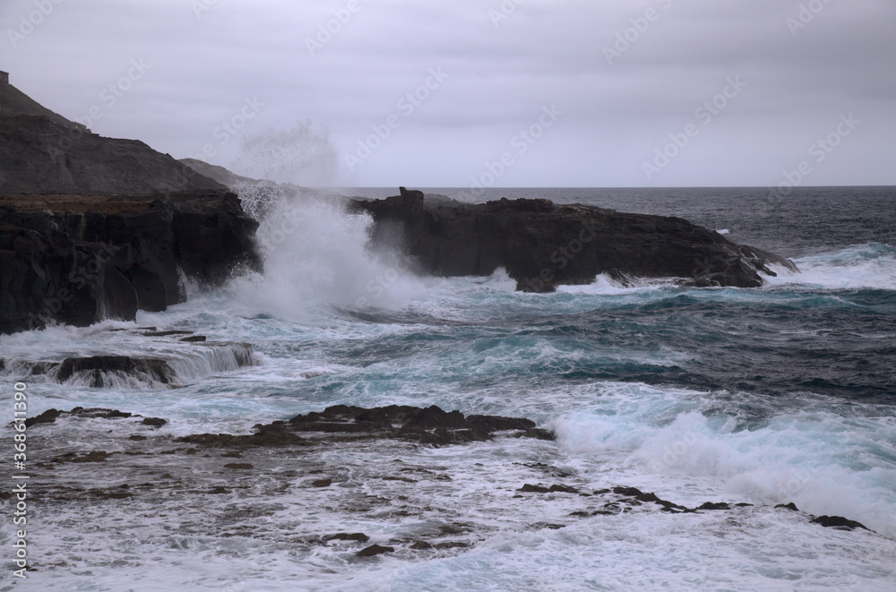North coast of Gran Canaria, Canary Islands, Banaderos area, grey volcanic phonolite rock