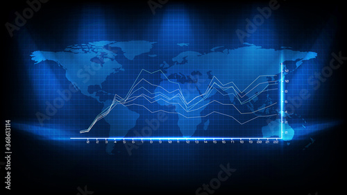 Abstract background of blue average graph and world map