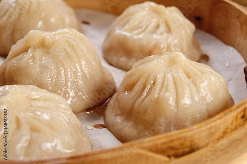 Close-up Of The Pork Buns Steamed In Bamboo Steamers