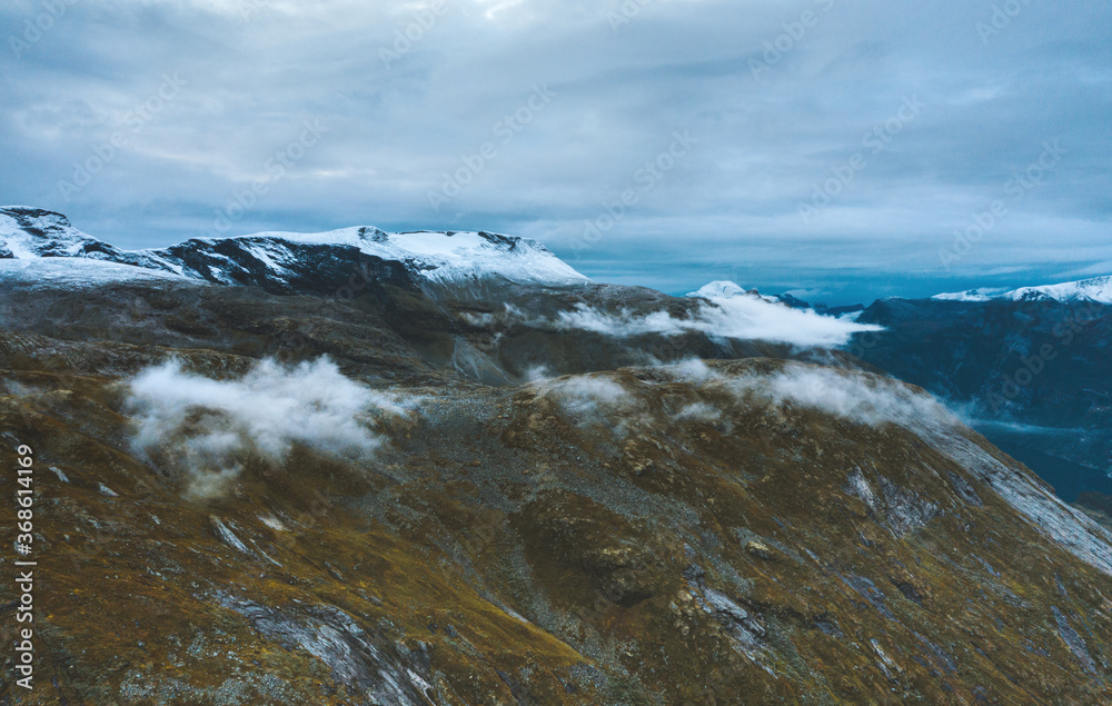 Aerial view mountains landscape in Norway travel destinations scandinavian nature drone scenery