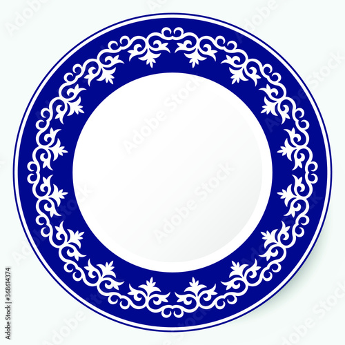 Frame of  vector ornamental elements with motifs of Kazakh, Kyrgyz, Uzbek, Tatar, Yakut, Turk. National Asian decor for borders, textile, plate, tile, and print design. Workpiece for your design