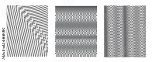 Set of monochrome textures with wavy lines for graphic design. Simple black and white repeated patterns for web and visual backgrounds. 