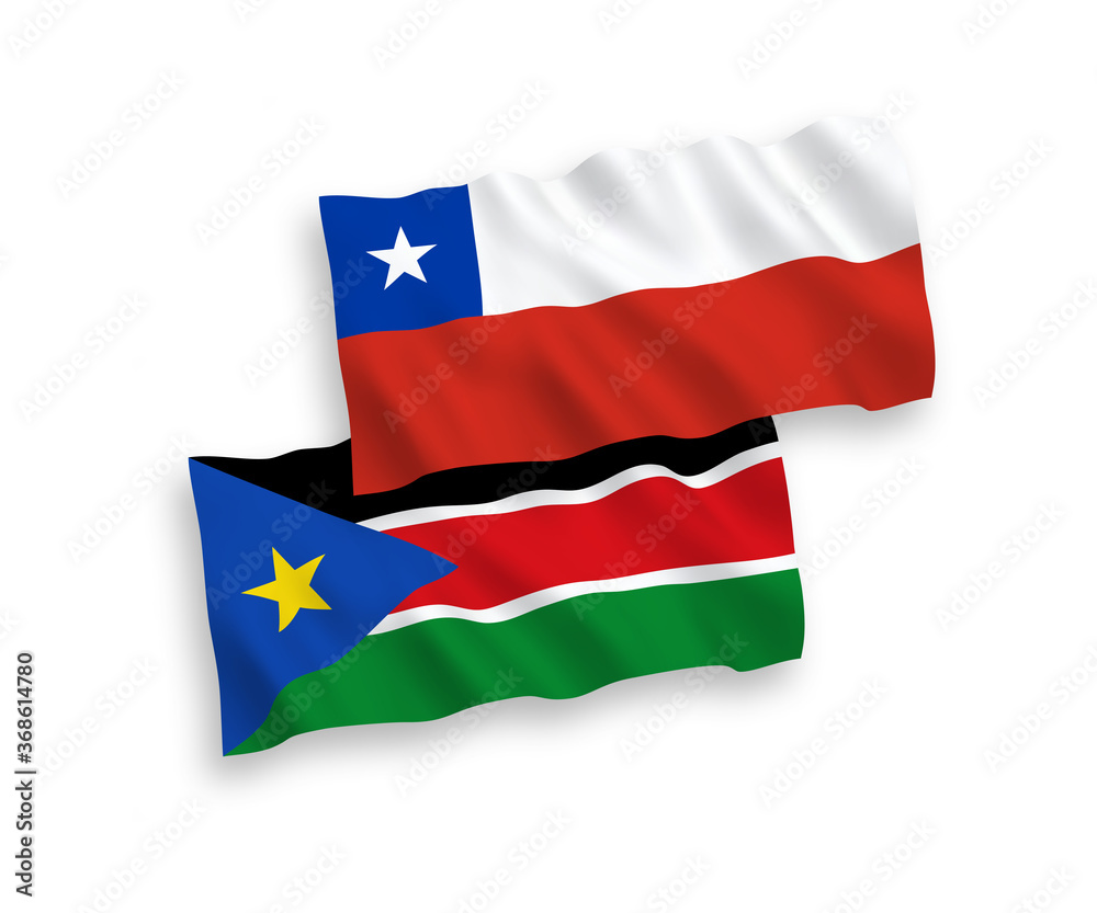 Flags of Republic of South Sudan and Chile on a white background Flags of Republic of South Sudan and Chile on a white background