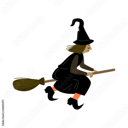 Halloween witch flying on a broom