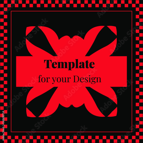 Template for your design wihs chess frame background of different geometric forms for packing,  banner, flyer and print design. Workpiece for your design. 