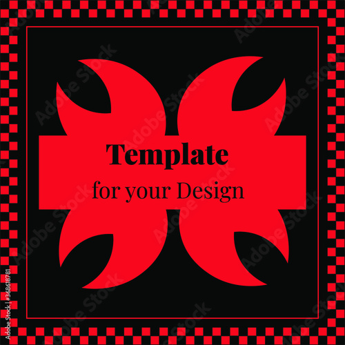 Template for your design wihs chess frame background of different geometric forms for packing,  banner, flyer and print design. Workpiece for your design. 
