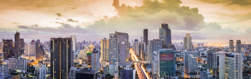 Bangkok Cityscape, Panorama of Business district with high building at dusk (Bangkok, Thailand)