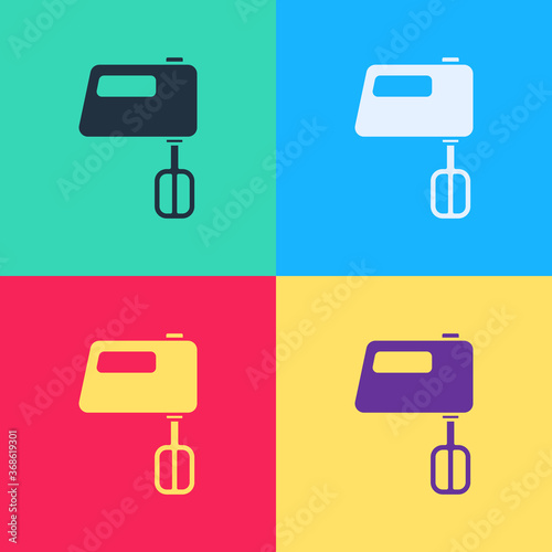 Pop art Electric mixer icon isolated on color background. Kitchen blender. Vector.