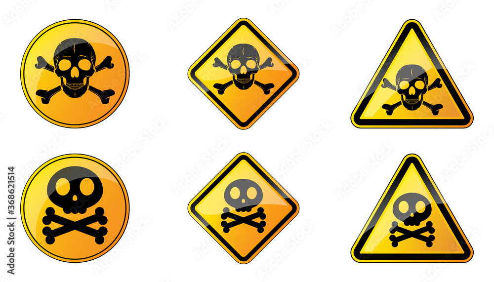 Set of danger signs with human skull. Set of danger signs with human skull.
