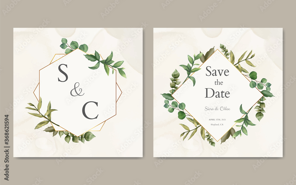 Beautiful floral and gold frame for wedding invitation