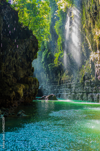 The Green canyon  Cukang Taneuh is a popular landmark west of the Indonesian resort of Pangandaran  The greenery-covered canyon  visit  boat trip  45 minutes 